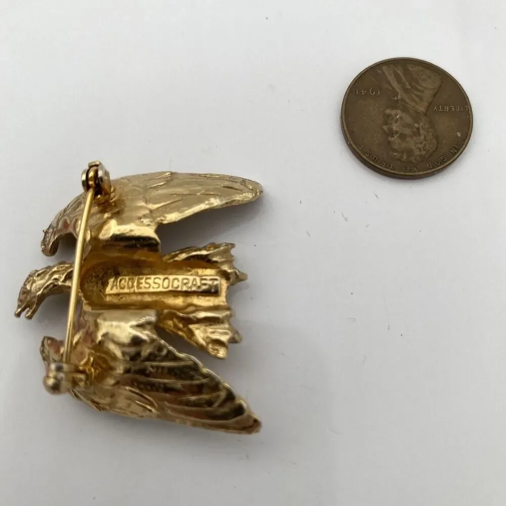 VINTAGE GOLD TONE FEDERAL EAGLE PATRIOTIC BROOCH PIN ACCESSOCRAFT RARE